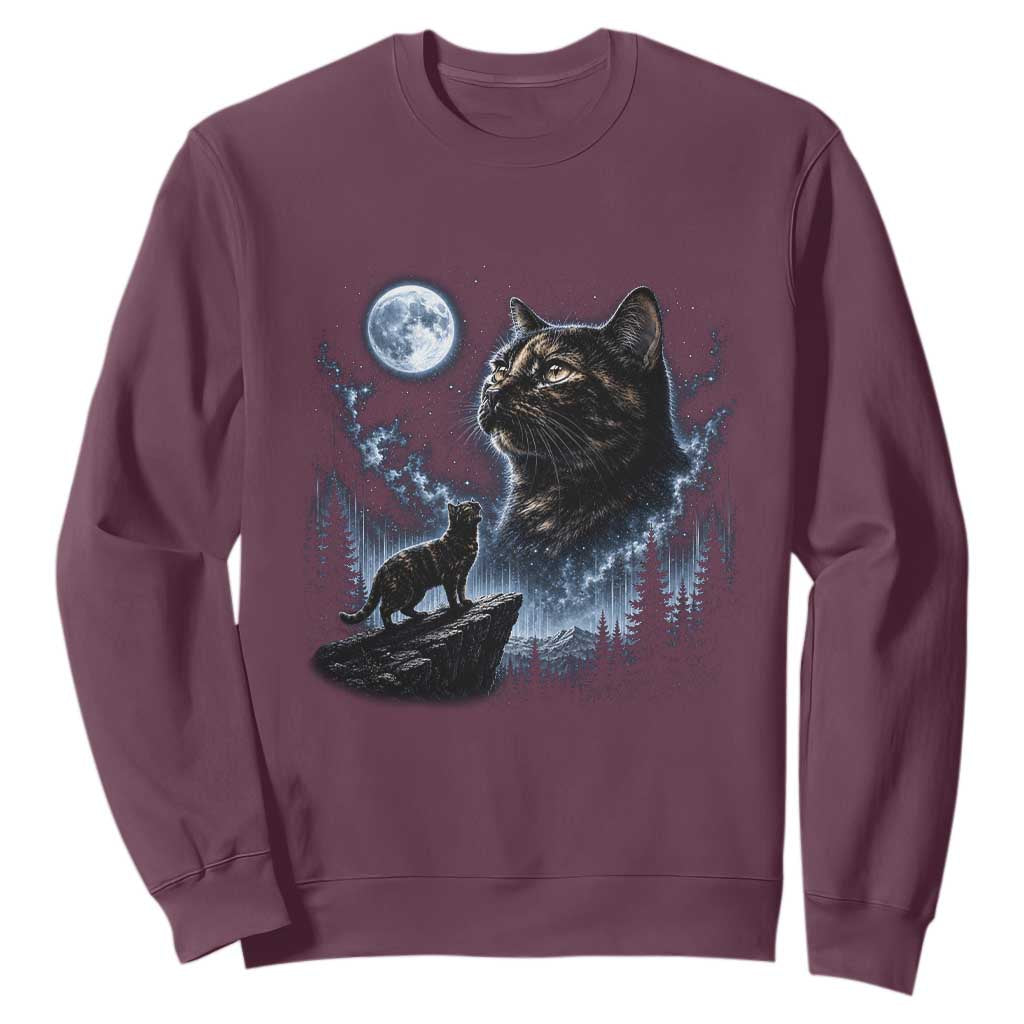 Tortoiseshell Cat Howling To The Moon Sweatshirt Tortie Cat Lover 90s Retro TS10 Maroon Print Your Wear