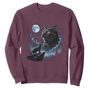 Tortoiseshell Cat Howling To The Moon Sweatshirt Tortie Cat Lover 90s Retro TS10 Maroon Print Your Wear