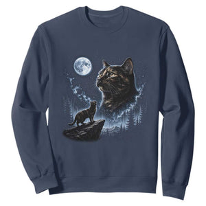 Tortoiseshell Cat Howling To The Moon Sweatshirt Tortie Cat Lover 90s Retro TS10 Navy Print Your Wear