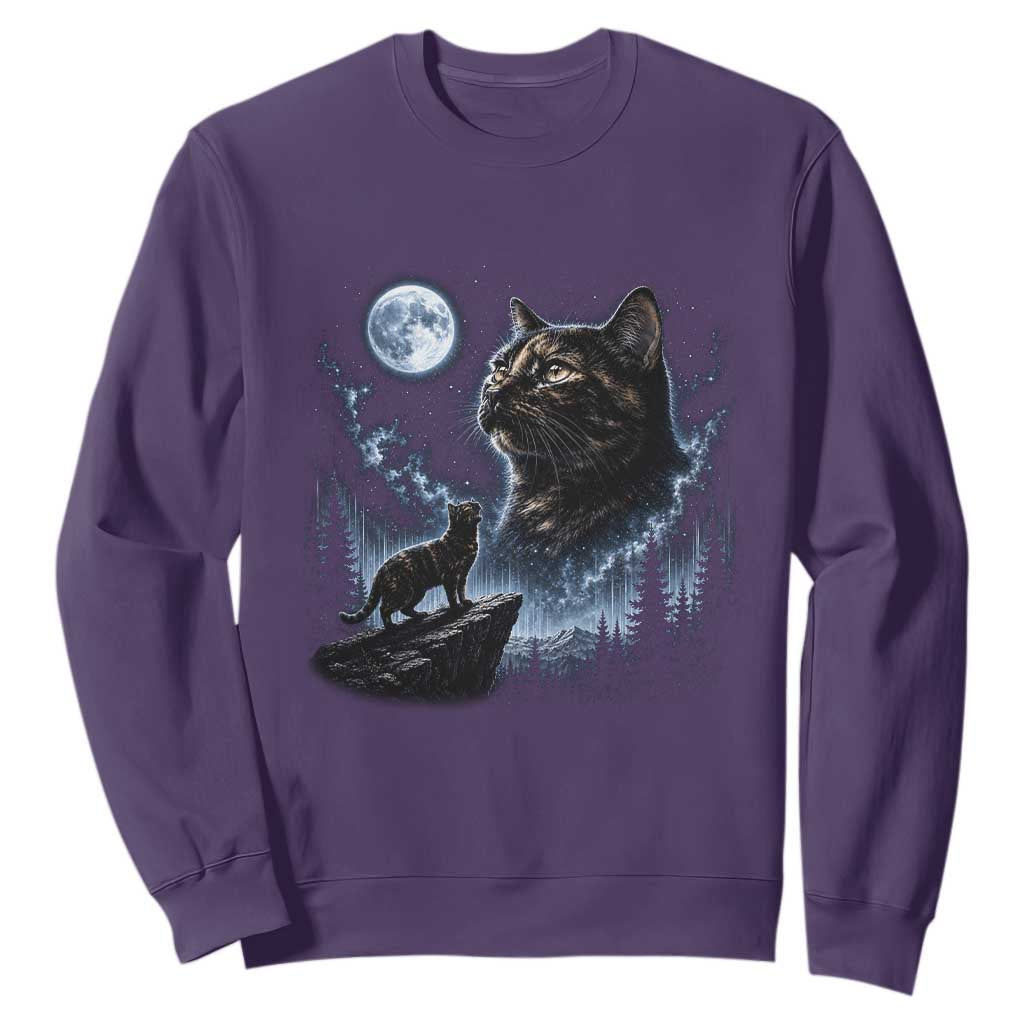 Tortoiseshell Cat Howling To The Moon Sweatshirt Tortie Cat Lover 90s Retro TS10 Purple Print Your Wear