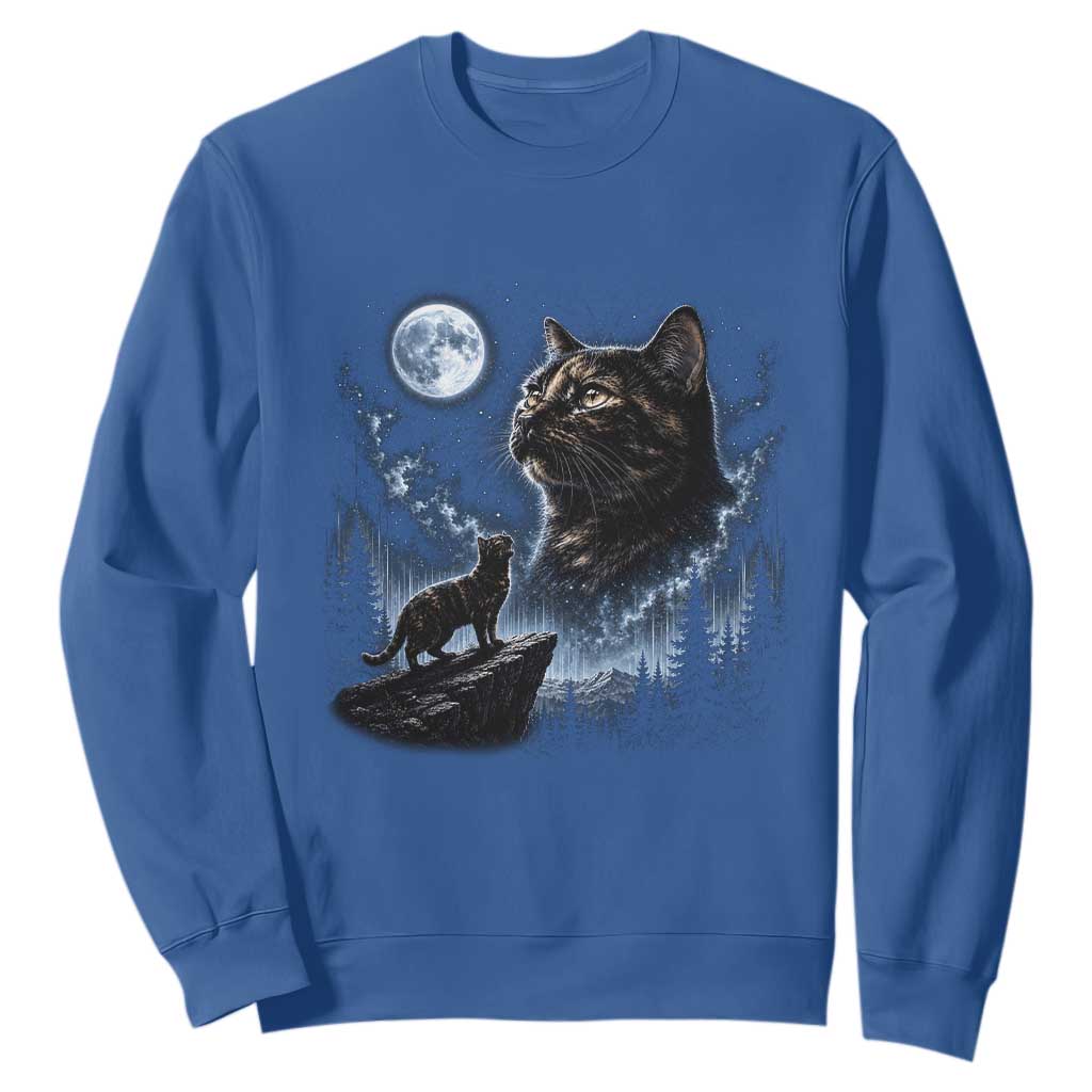 Tortoiseshell Cat Howling To The Moon Sweatshirt Tortie Cat Lover 90s Retro TS10 Royal Blue Print Your Wear