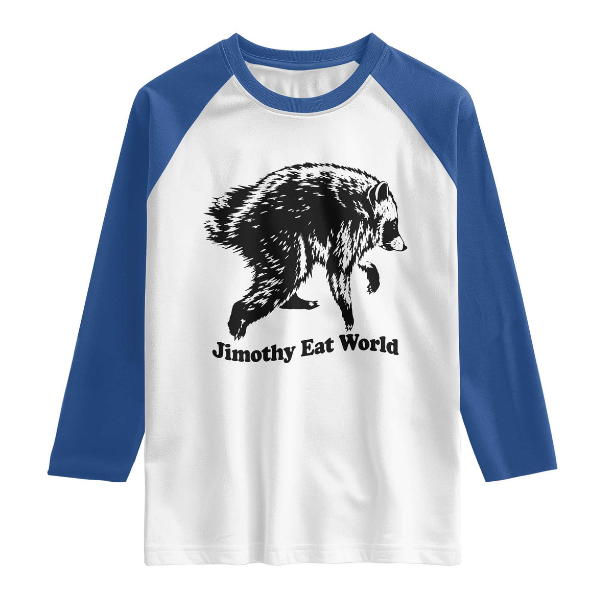 Jimothy Eat World Funny Viral Raccoon Seattle Trash Panda Raglan Shirt TS10 White Royal Print Your Wear