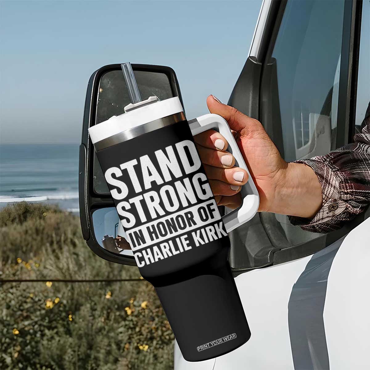 Stand Strong in Honor of Charlie Kirk Tumbler With Handle TS10 Print Your Wear