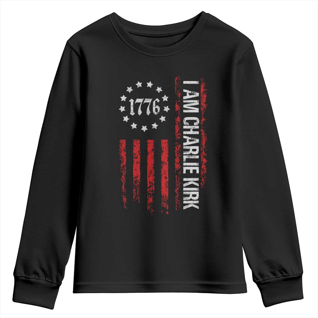 I Am Charlie Kirk Youth Sweatshirt Freedom Vintage Old American Flag Patriotic 1776 TS10 Black Print Your Wear