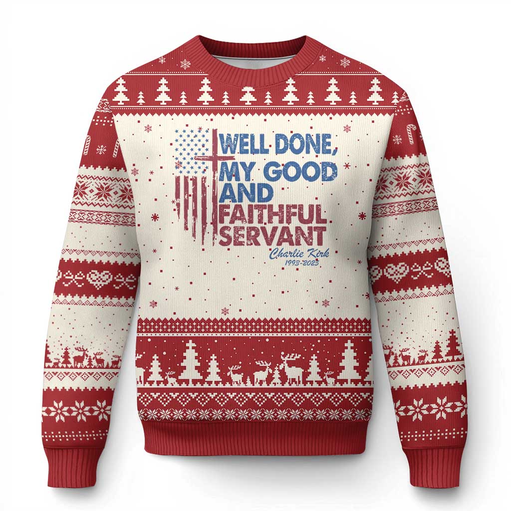 Charlie Kirk Ugly Christmas Sweater Fear Not Mens Christian Memorial Tribute Charlie Cross US Flag TS10 Beige Red Print Your Wear