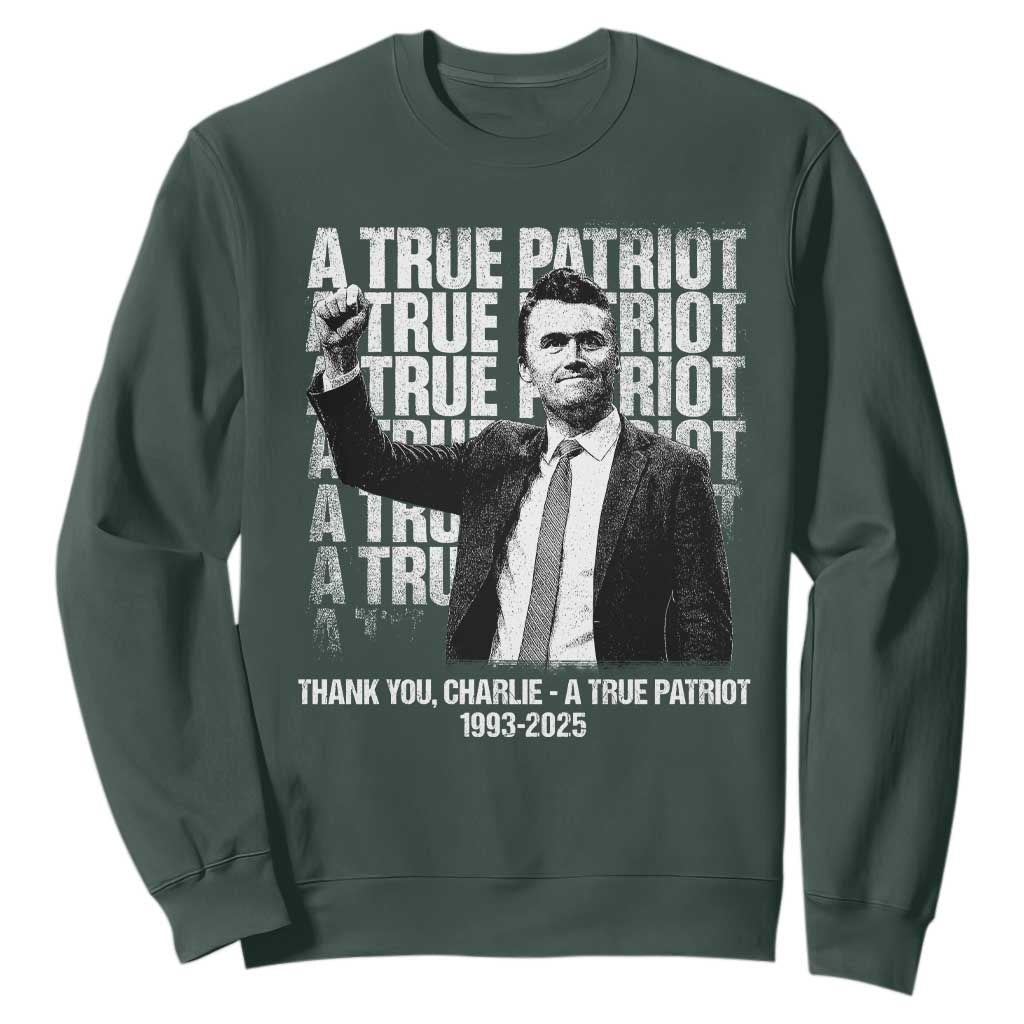 Charlie Kirk Freedom Sweatshirt Vintage A True Patriot Patriotic American TS10 Dark Forest Green Print Your Wear