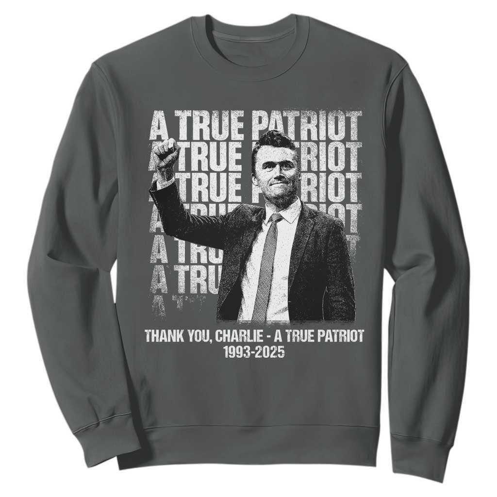 Charlie Kirk Freedom Sweatshirt Vintage A True Patriot Patriotic American TS10 Dark Heather Print Your Wear
