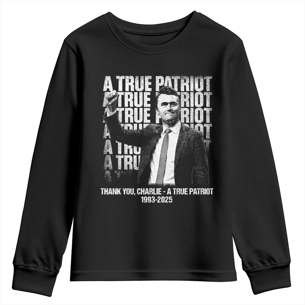 Charlie Kirk Freedom Youth Sweatshirt Vintage A True Patriot Patriotic American TS10 Black Print Your Wear