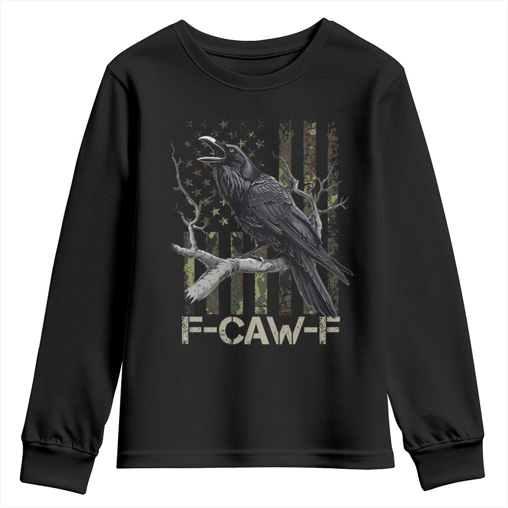 Funny Crow Youth Sweatshirt F-Caw-F Raven Camo USA Flag Adult Humor TS10 Black Print Your Wear