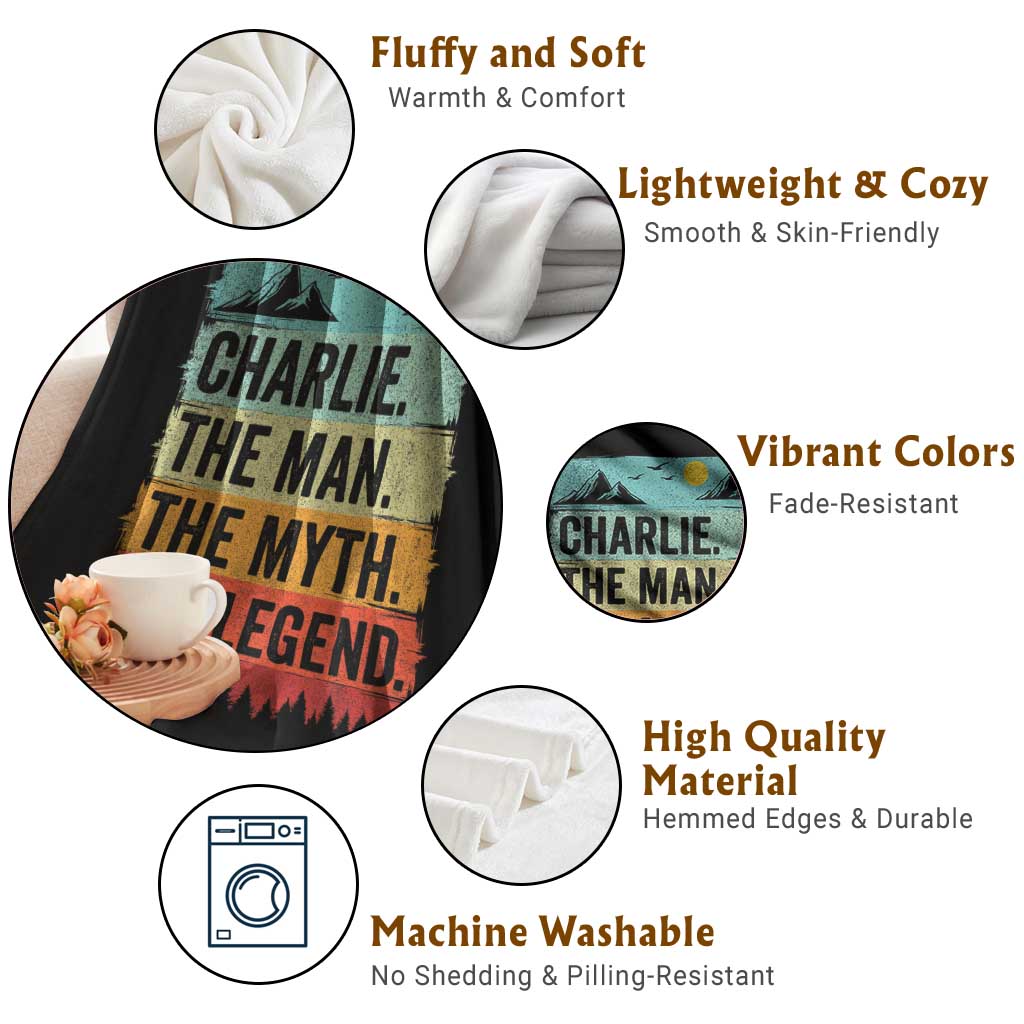 Charlie The Man The Myth The Legend Throw Blanket Retro Vintage TS10 Print Your Wear