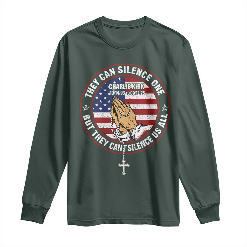 Charlie Kirk Memorial Long Sleeve Shirt Retro American Flag TS10 Dark Forest Green Print Your Wear