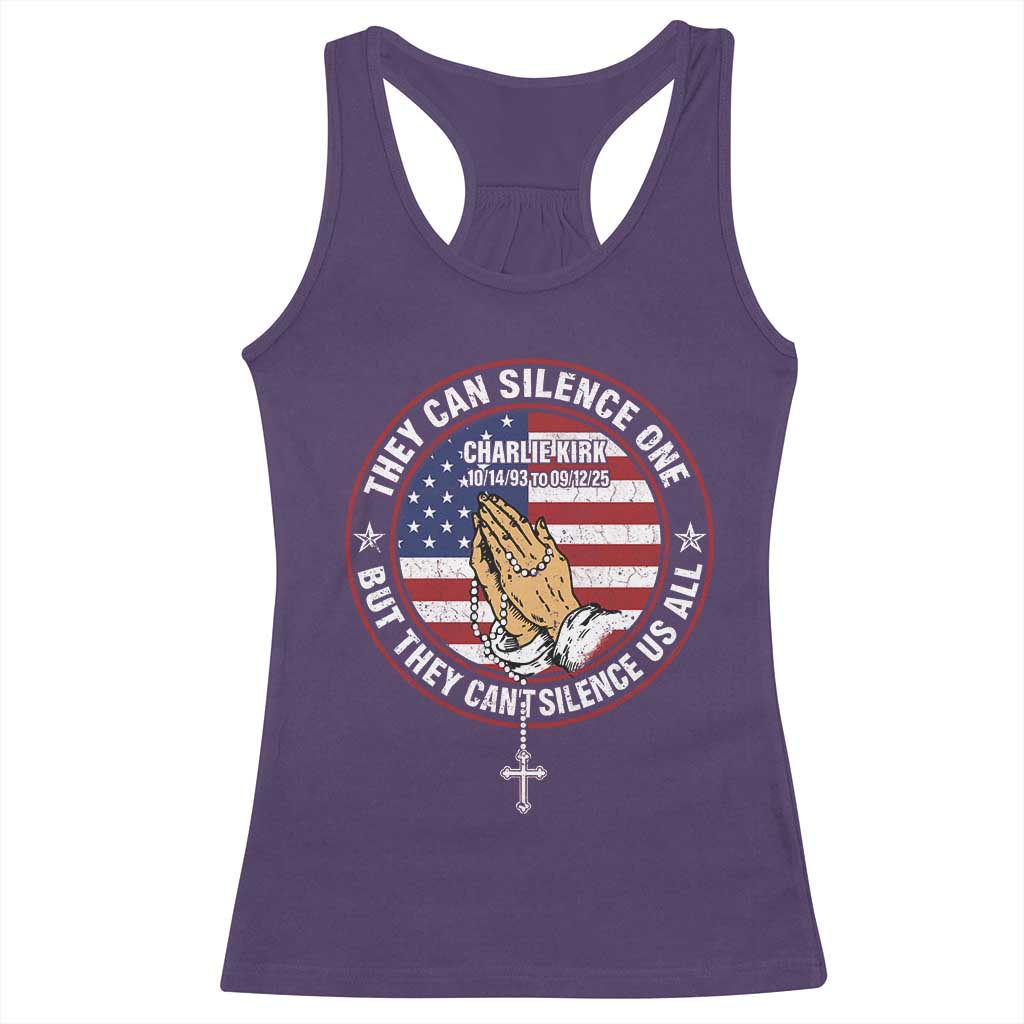 Charlie Kirk Memorial Racerback Tank Top Retro American Flag TS10 Purple Print Your Wear
