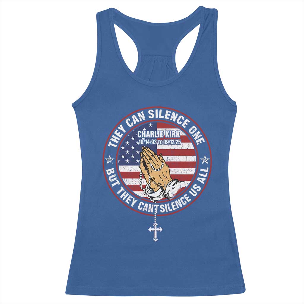 Charlie Kirk Memorial Racerback Tank Top Retro American Flag TS10 Royal Blue Print Your Wear