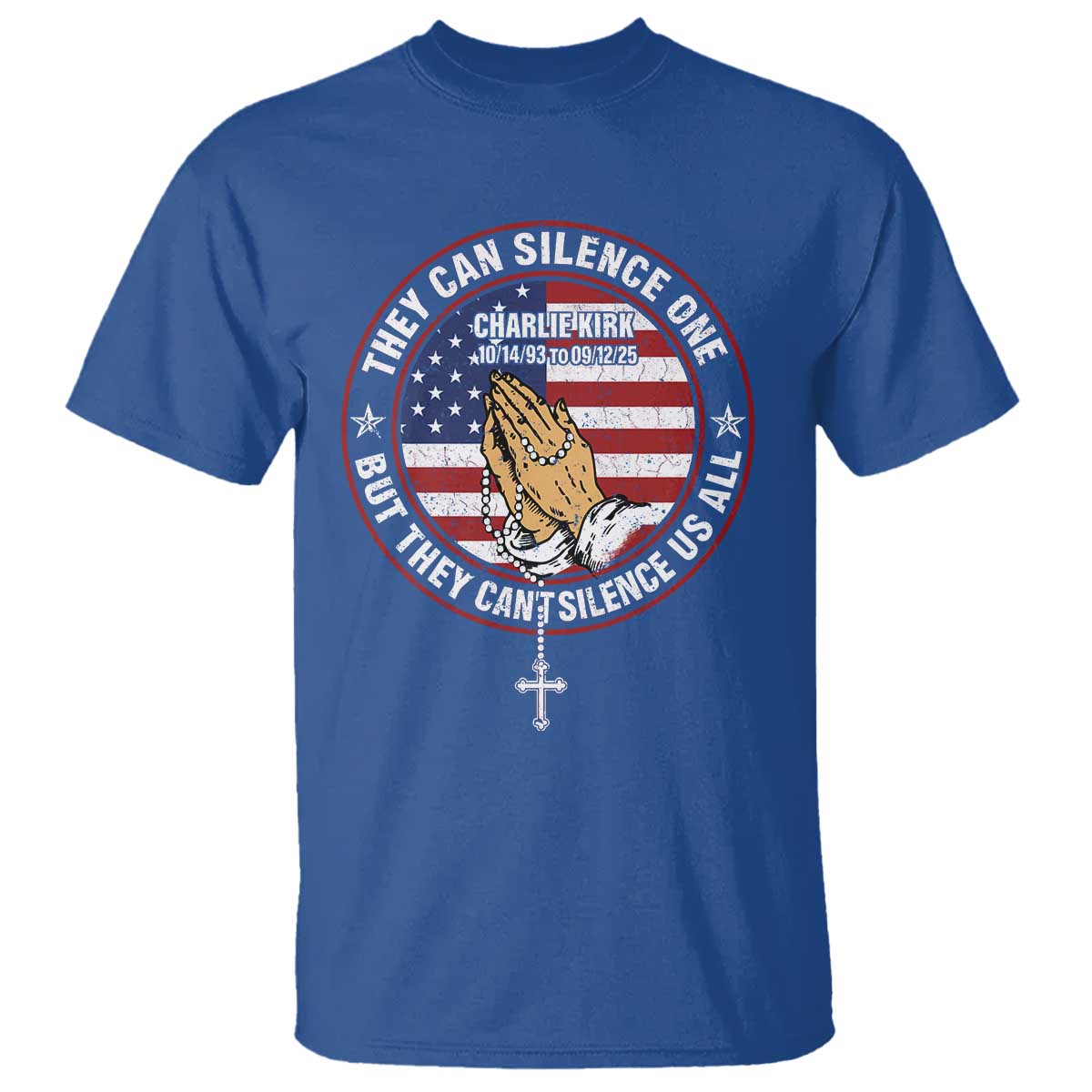 Charlie Kirk Memorial T Shirt Retro American Flag TS10 Royal Blue Print Your Wear