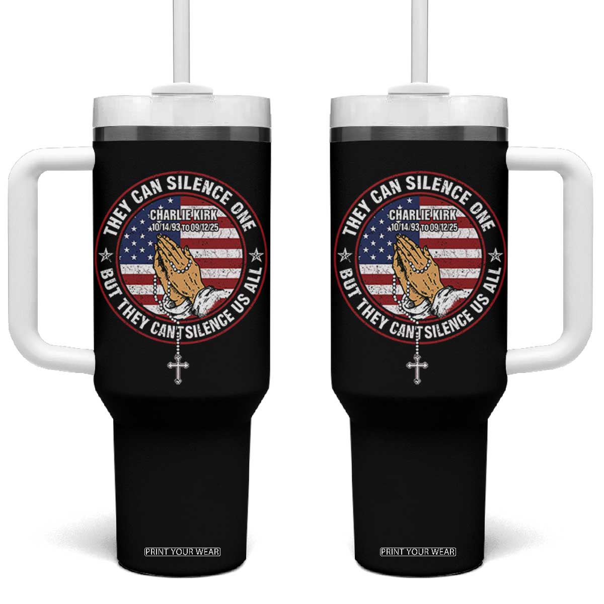 Charlie Kirk Memorial Tumbler With Handle Retro American Flag TS10 One Size: 40 oz Black Print Your Wear