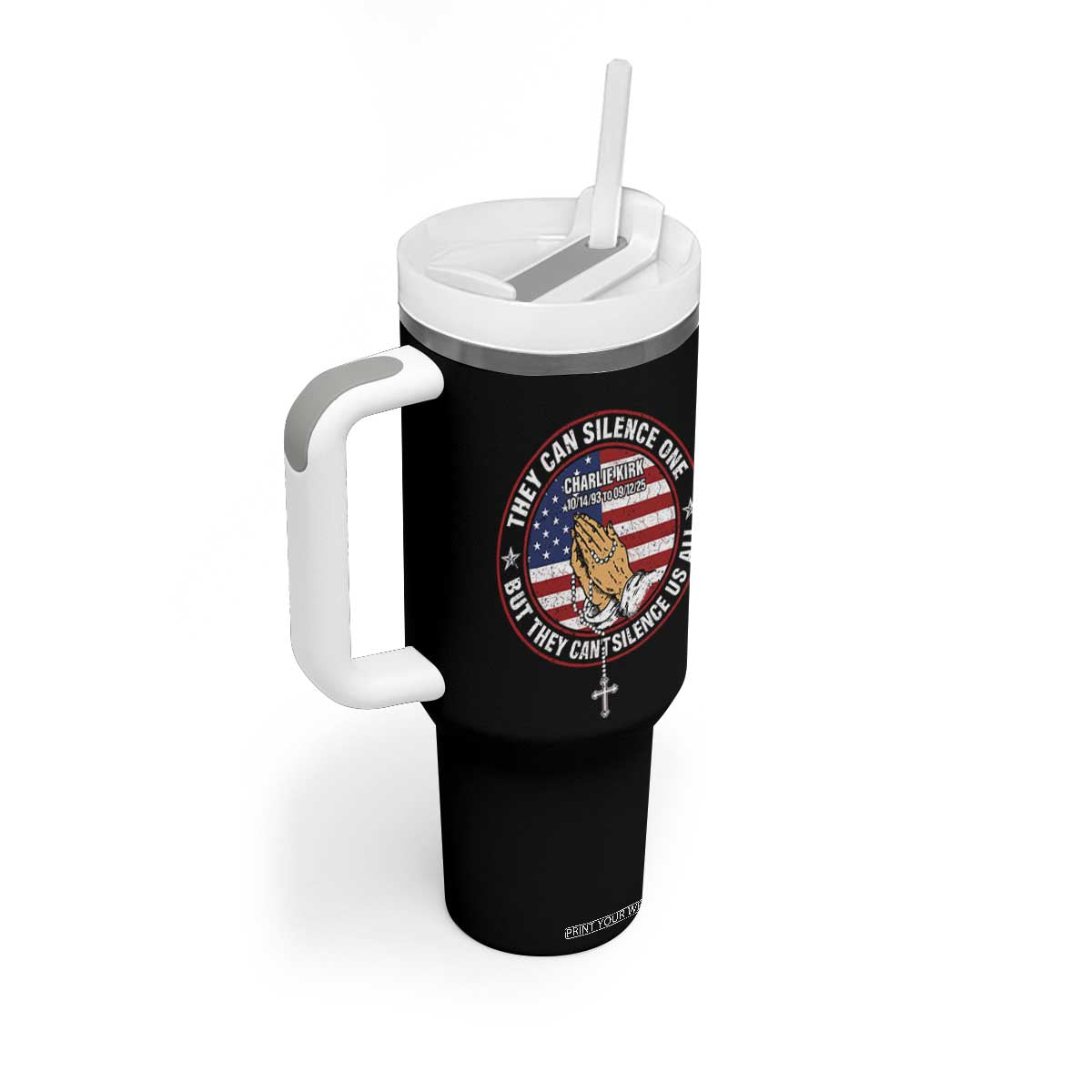 Charlie Kirk Memorial Tumbler With Handle Retro American Flag TS10 Print Your Wear