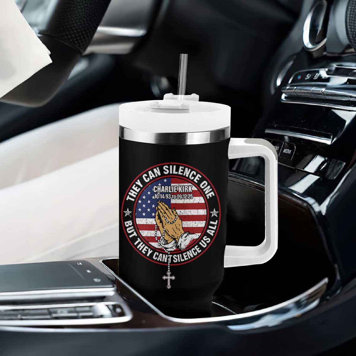 Charlie Kirk Memorial Tumbler With Handle Retro American Flag TS10 Print Your Wear