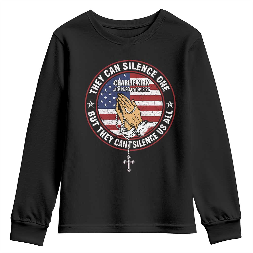 Charlie Kirk Memorial Youth Sweatshirt Retro American Flag TS10 Black Print Your Wear