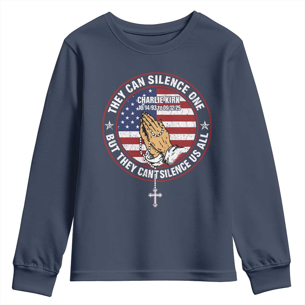 Charlie Kirk Memorial Youth Sweatshirt Retro American Flag TS10 Navy Print Your Wear