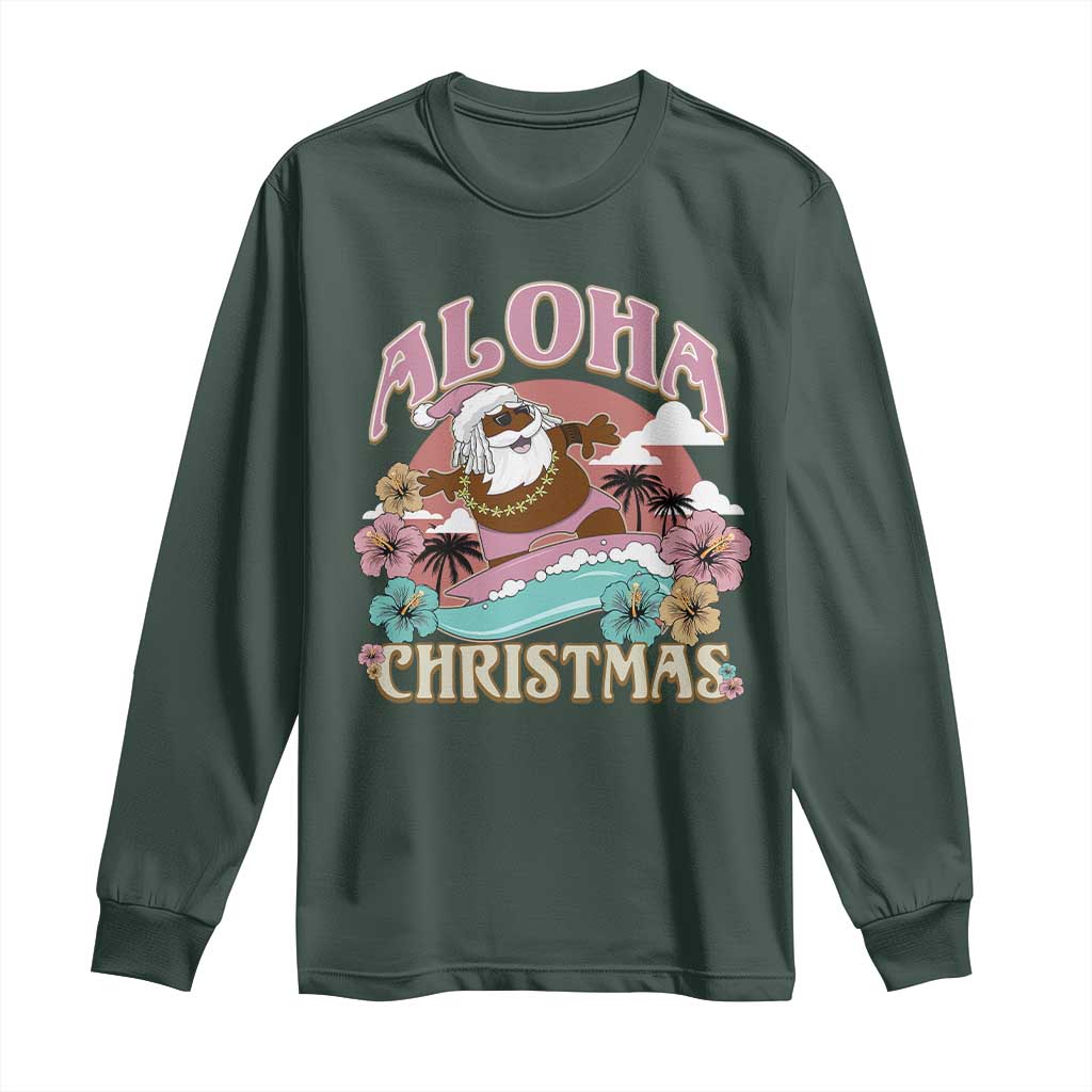 Hawaii Christmas Long Sleeve Shirt Retro African American Surfing Santa With Tattoos Aloha Christmas TS10 Dark Forest Green Print Your Wear