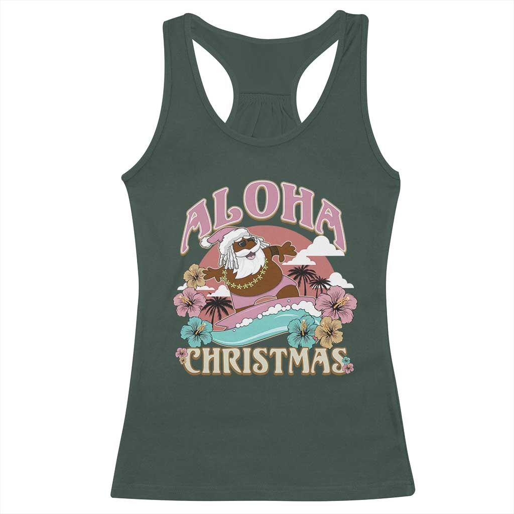 Hawaii Christmas Racerback Tank Top Retro African American Surfing Santa With Tattoos Aloha Christmas TS10 Dark Forest Green Print Your Wear
