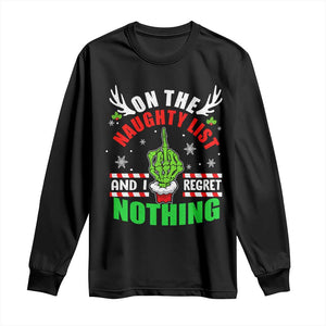 Funny Xmas Long Sleeve Shirt On The List Of Naughty And I Regret Nothing Christmas TS10 Black Print Your Wear