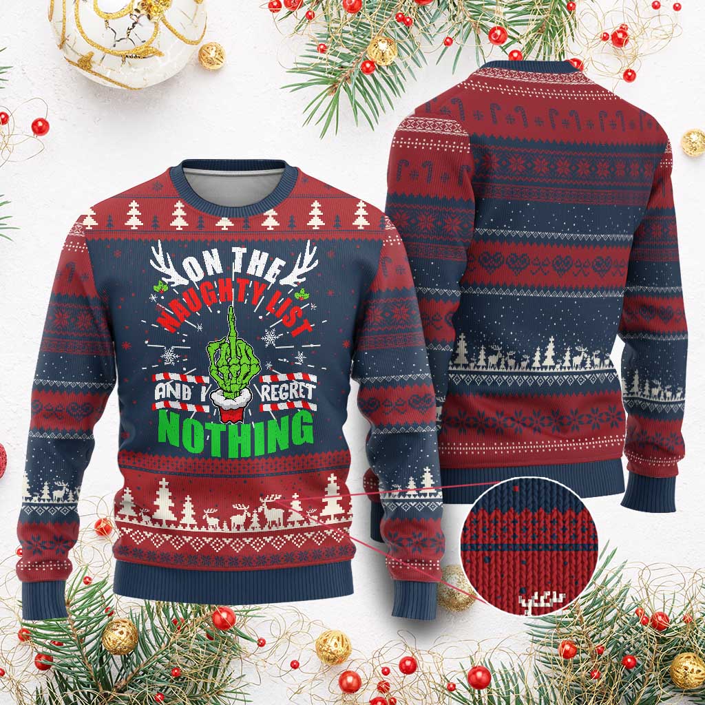 Funny Ugly Christmas Sweater On The List Of Naughty And I Regret Nothing Xmas Gift TS10 Burgundy Print Your Wear