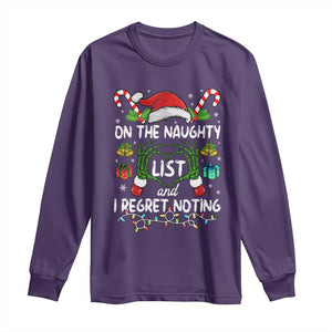 Funny Christmas Long Sleeve Shirt On The Naughty List And I Regret Nothing TS10 Purple Print Your Wear