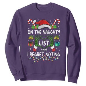 Funny Christmas Sweatshirt On The Naughty List And I Regret Nothing TS10 Purple Print Your Wear