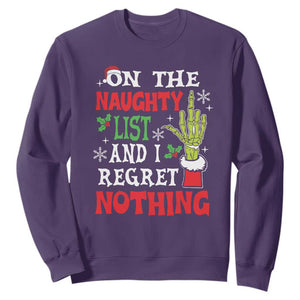 Funny Christmas Sweatshirt On The List Of Naughty And I Regret Nothing Xmas TS10 Purple Print Your Wear