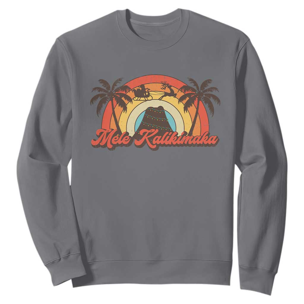 Hawaii Christmas Sweatshirt Mele Kalikimaka Retro Hawaiian Island Palm Tree Xmas Lights TS10 Charcoal Print Your Wear