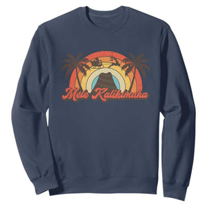 Hawaii Christmas Sweatshirt Mele Kalikimaka Retro Hawaiian Island Palm Tree Xmas Lights TS10 Navy Print Your Wear