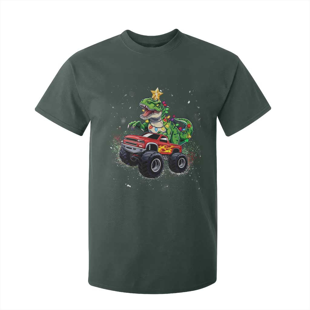 Christmas Dinosaur Monster Truck T Shirt For Kid TS10 Dark Forest Green Print Your Wear