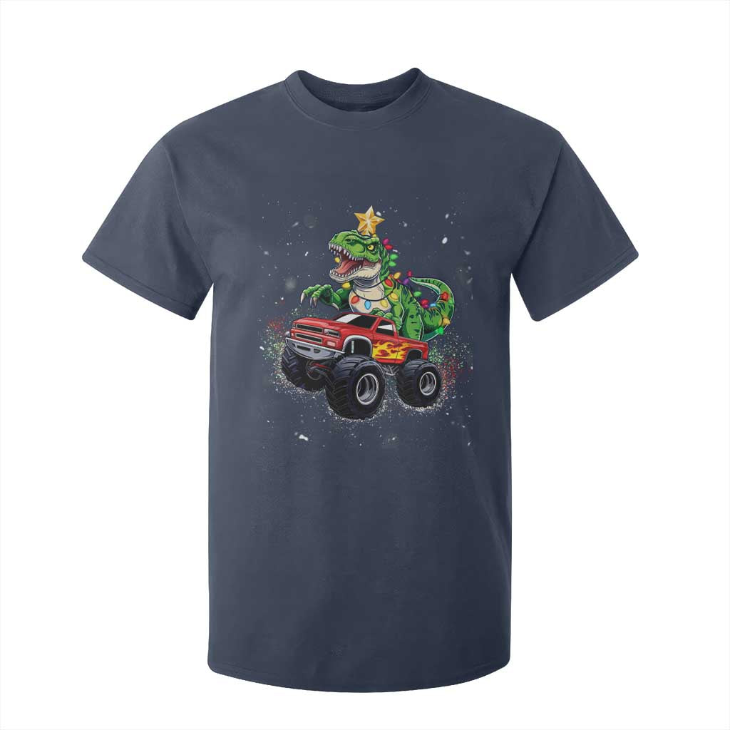 Christmas Dinosaur Monster Truck T Shirt For Kid TS10 Navy Print Your Wear