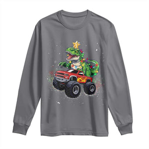 Christmas Dinosaur Monster Truck Long Sleeve Shirt TS10 Charcoal Print Your Wear