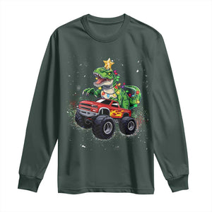 Christmas Dinosaur Monster Truck Long Sleeve Shirt TS10 Dark Forest Green Print Your Wear