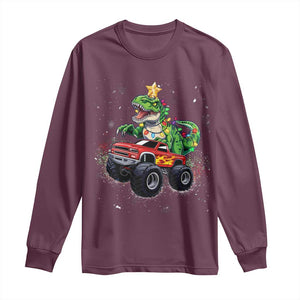 Christmas Dinosaur Monster Truck Long Sleeve Shirt TS10 Maroon Print Your Wear