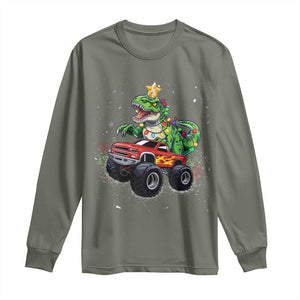 Christmas Dinosaur Monster Truck Long Sleeve Shirt TS10 Military Green Print Your Wear