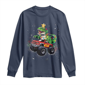 Christmas Dinosaur Monster Truck Long Sleeve Shirt TS10 Navy Print Your Wear