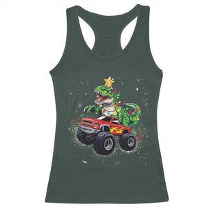 Christmas Dinosaur Monster Truck Racerback Tank Top TS10 Dark Forest Green Print Your Wear