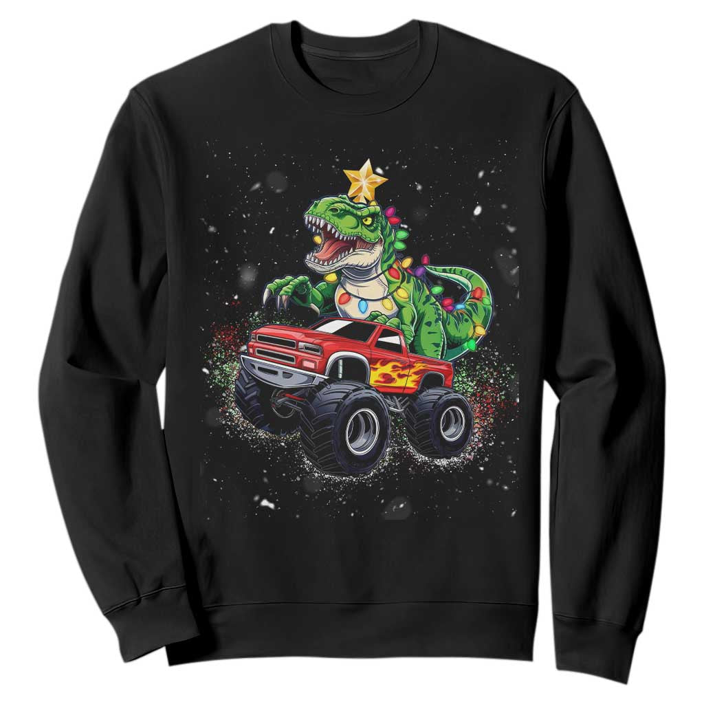 Christmas Dinosaur Monster Truck Sweatshirt TS10 Black Print Your Wear