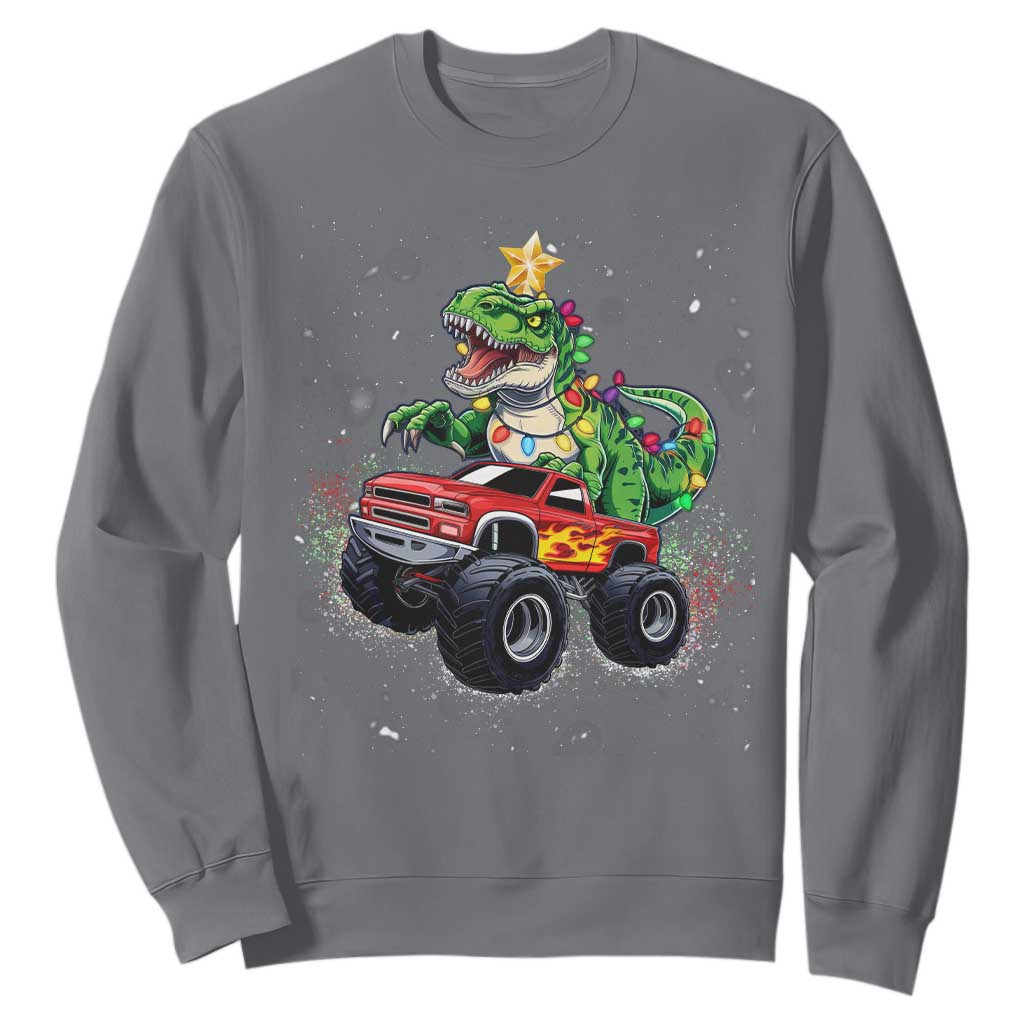 Christmas Dinosaur Monster Truck Sweatshirt TS10 Charcoal Print Your Wear