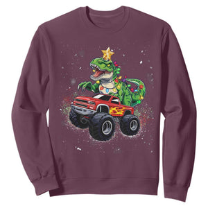 Christmas Dinosaur Monster Truck Sweatshirt TS10 Maroon Print Your Wear