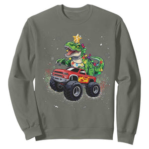 Christmas Dinosaur Monster Truck Sweatshirt TS10 Military Green Print Your Wear