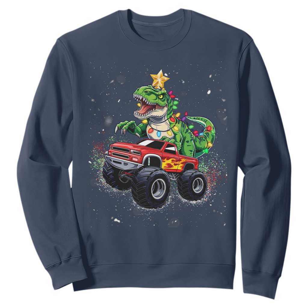Christmas Dinosaur Monster Truck Sweatshirt TS10 Navy Print Your Wear