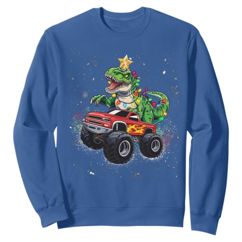 Christmas Dinosaur Monster Truck Sweatshirt TS10 Royal Blue Print Your Wear