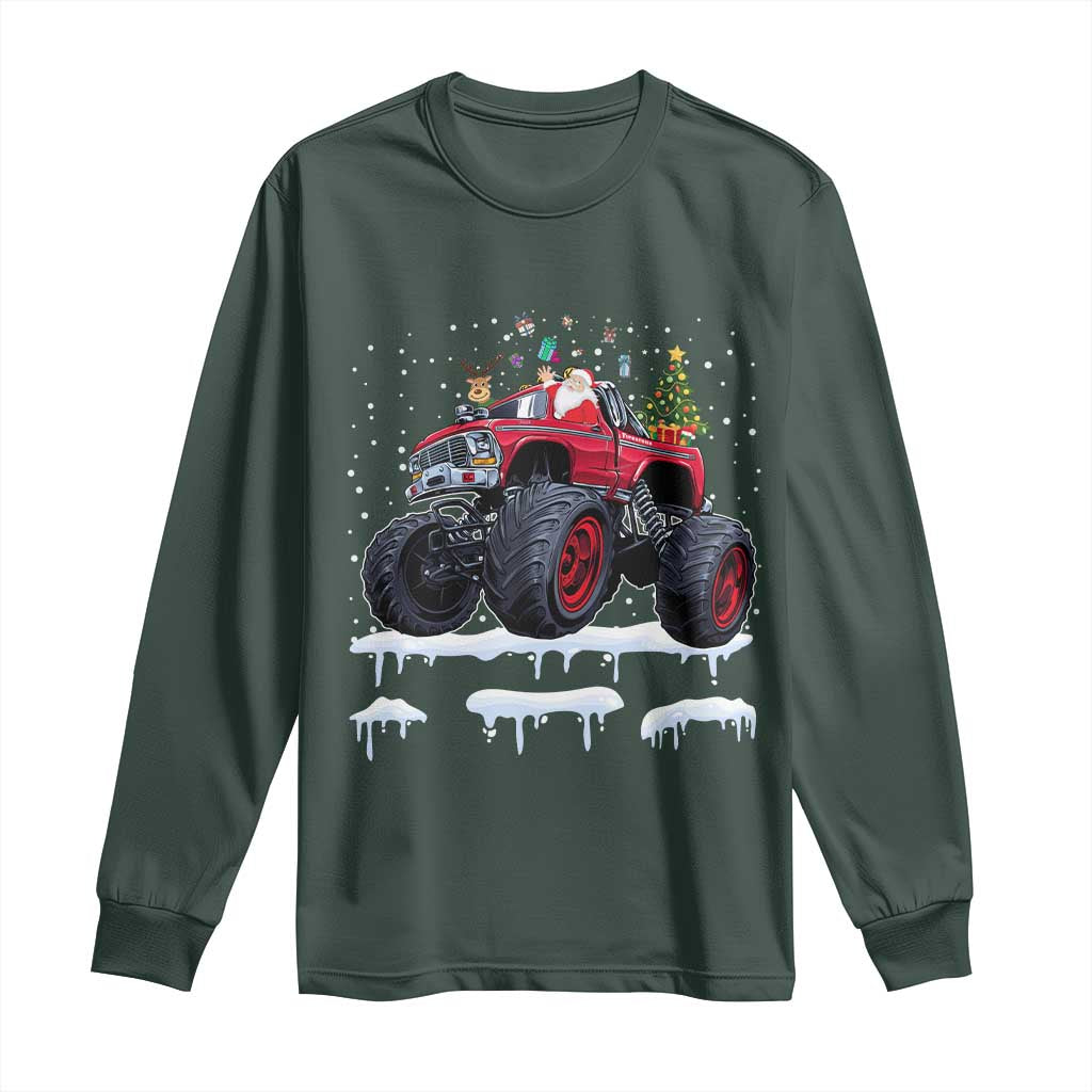 Christmas Santa Monster Truck Long Sleeve Shirt American Offroad Xmas Boys Kids Toddler Youth TS10 Dark Forest Green Print Your Wear