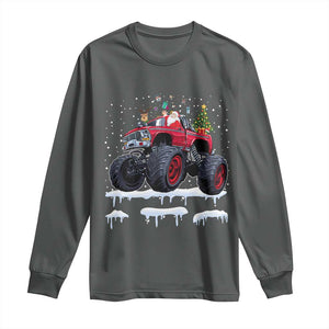 Christmas Santa Monster Truck Long Sleeve Shirt American Offroad Xmas Boys Kids Toddler Youth TS10 Dark Heather Print Your Wear