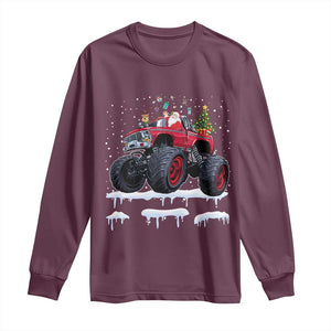 Christmas Santa Monster Truck Long Sleeve Shirt American Offroad Xmas Boys Kids Toddler Youth TS10 Maroon Print Your Wear