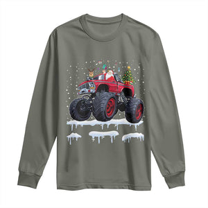 Christmas Santa Monster Truck Long Sleeve Shirt American Offroad Xmas Boys Kids Toddler Youth TS10 Military Green Print Your Wear